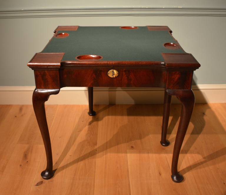 British 18th Century Mahogany Triple-Top Cabriole-Leg Games Table