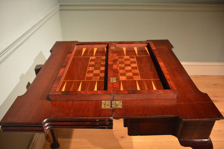 Baize 18th Century Mahogany Triple-Top Cabriole-Leg Games Table
