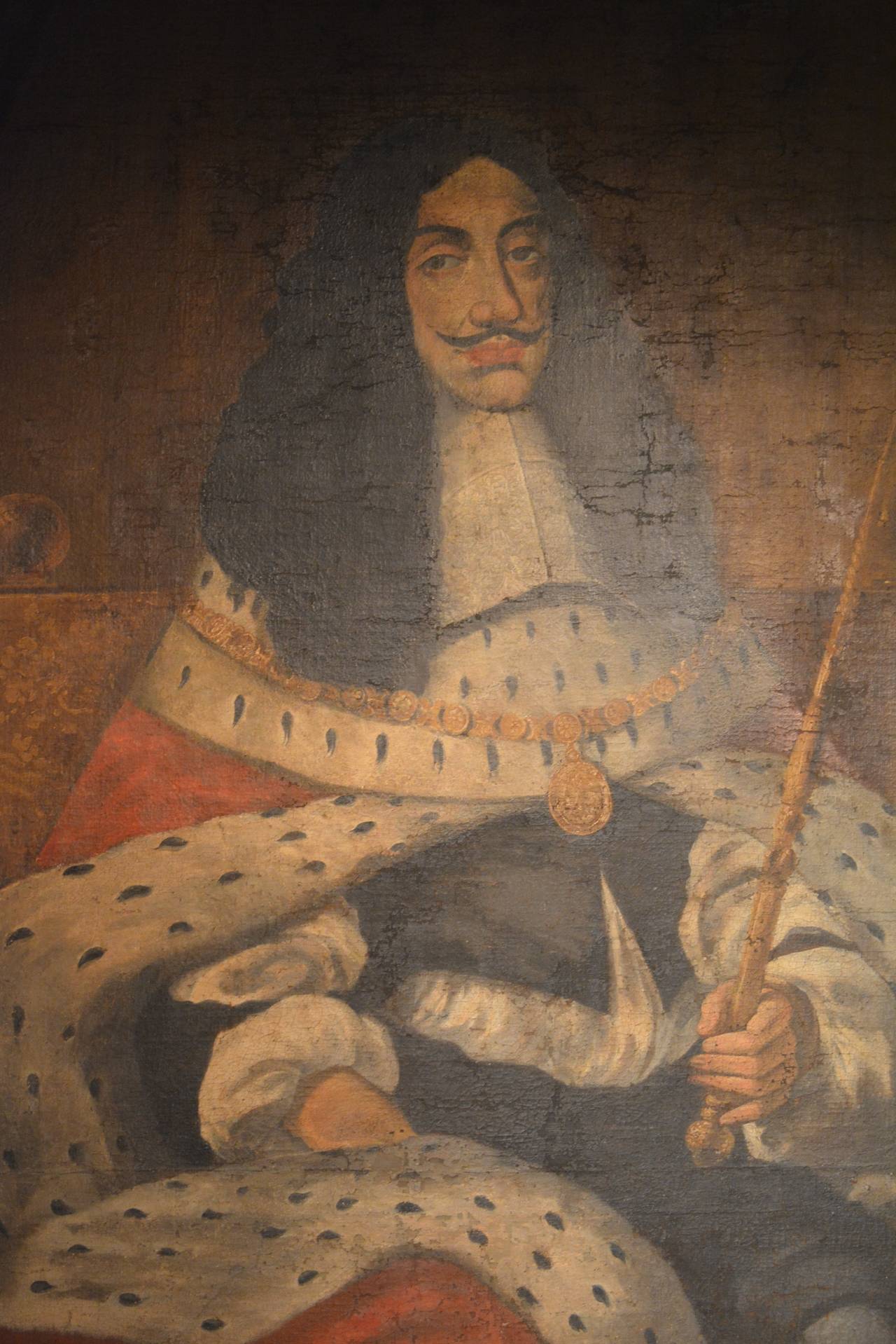 A large 17th century naive oil painting of Charles II.