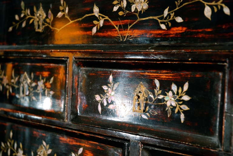 A Late 17th Century Chinese Lacquer Cabinet on its 18th Century Silvered Stand 1