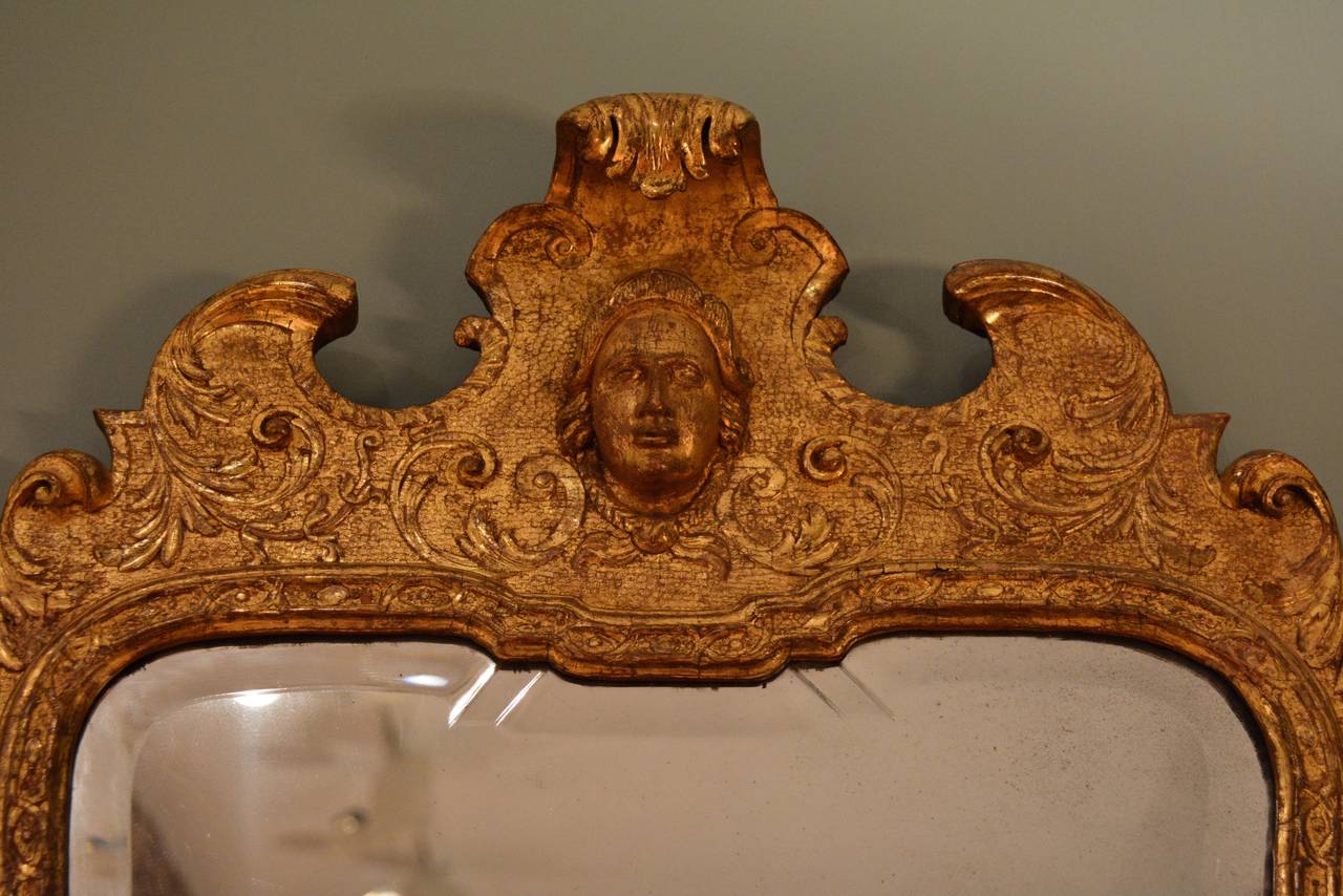 George I 18th Century Carved Gilt Gesso Mirror with Candle sconces For Sale