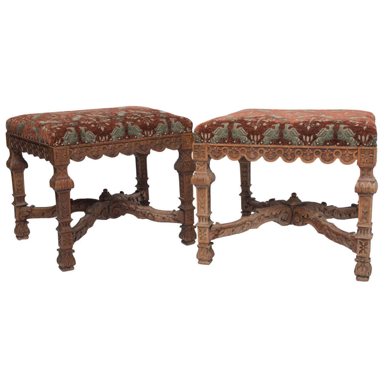 Pair of Upholstered Stools For Sale