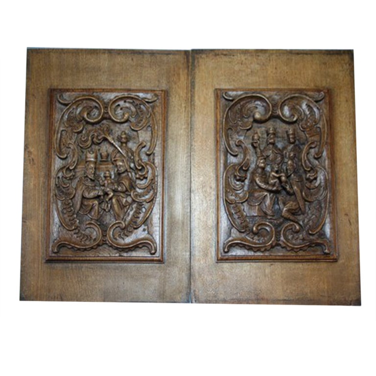 Good pair of carved oak panels c1600 For Sale at 1stDibs