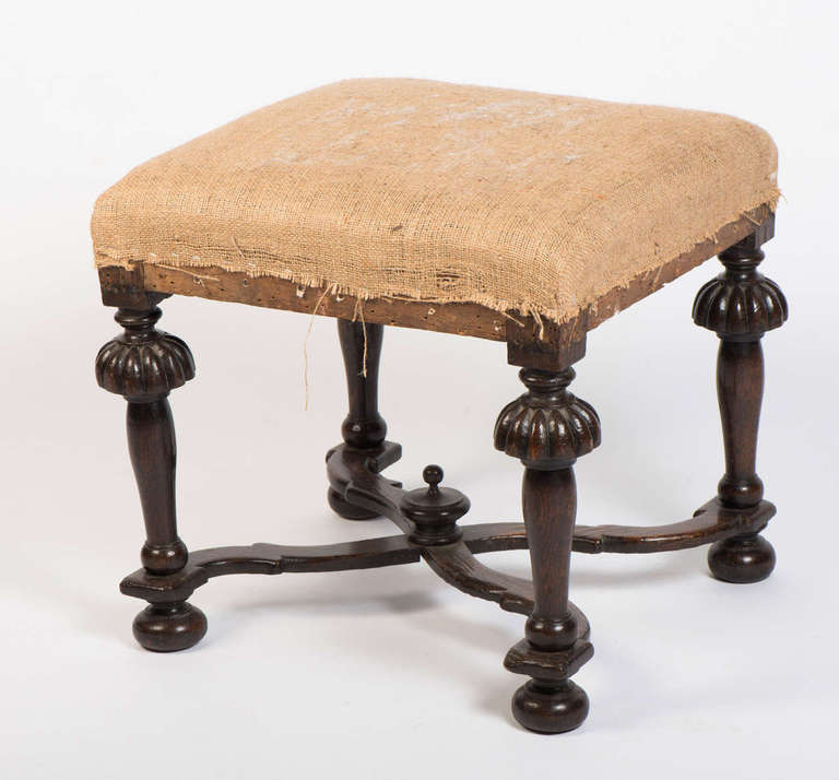 Early Stool with Upholstered Top