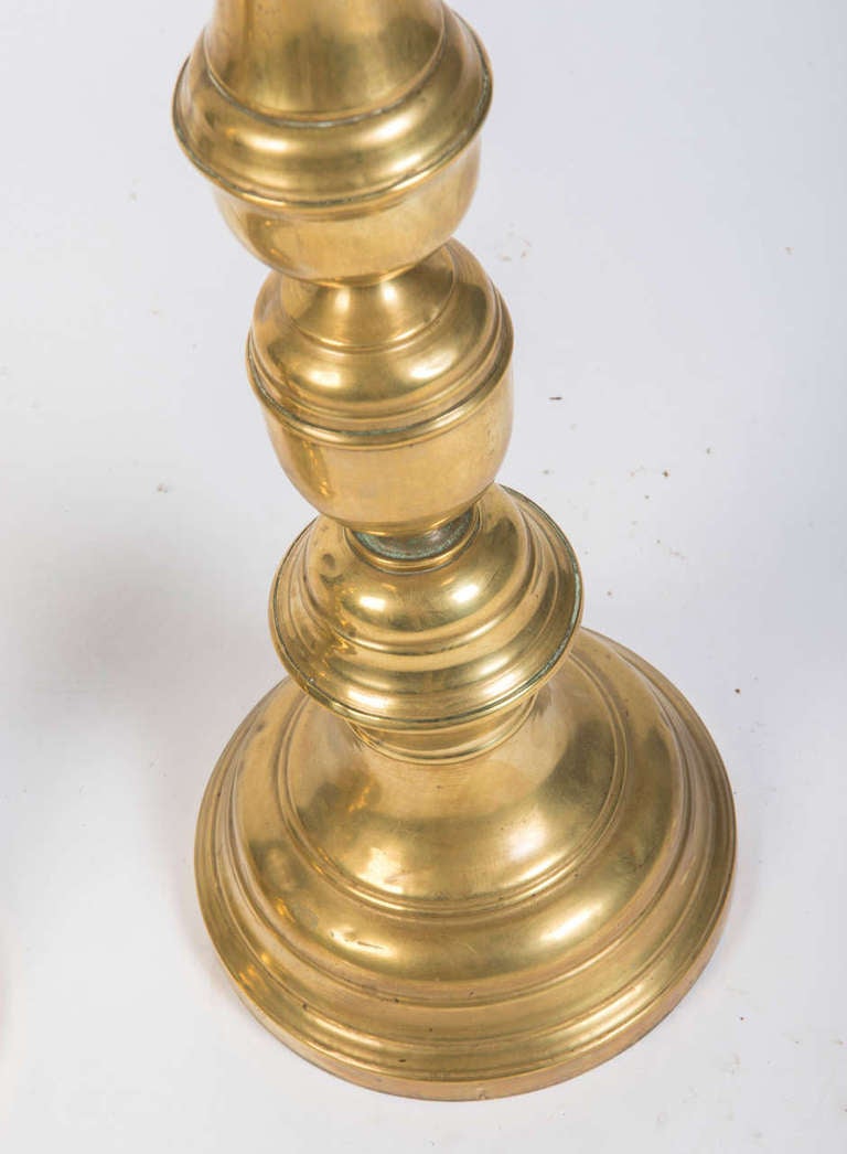19th Century Pair of Larg Brass Candlesticks For Sale