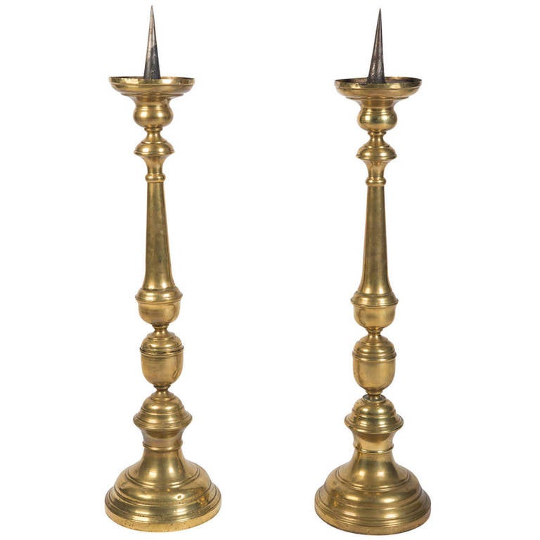 Pair of Larg Brass Candlesticks For Sale