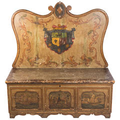 Antique Small Painted Box Settle