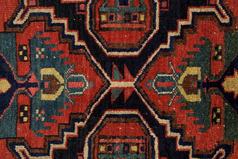 The tribal weaving of the Baktiari consist not only of large and ornate saddle-bags and other tent decorations, but also superb rugs woven on wool foundations. Workshop rugs can be distinguished from the tribal pieces by the fact that they were