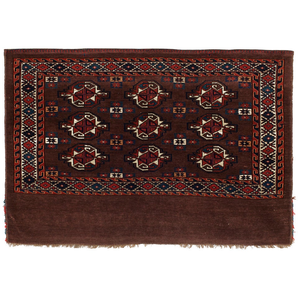 Antique Rug, Turkmen Rug, Handmade Carpet Brown Oriental Rug, Yomut Bag Face