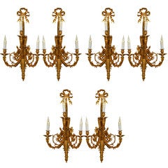 Exquisite set of six Louis XVI style gilt bronze sconces