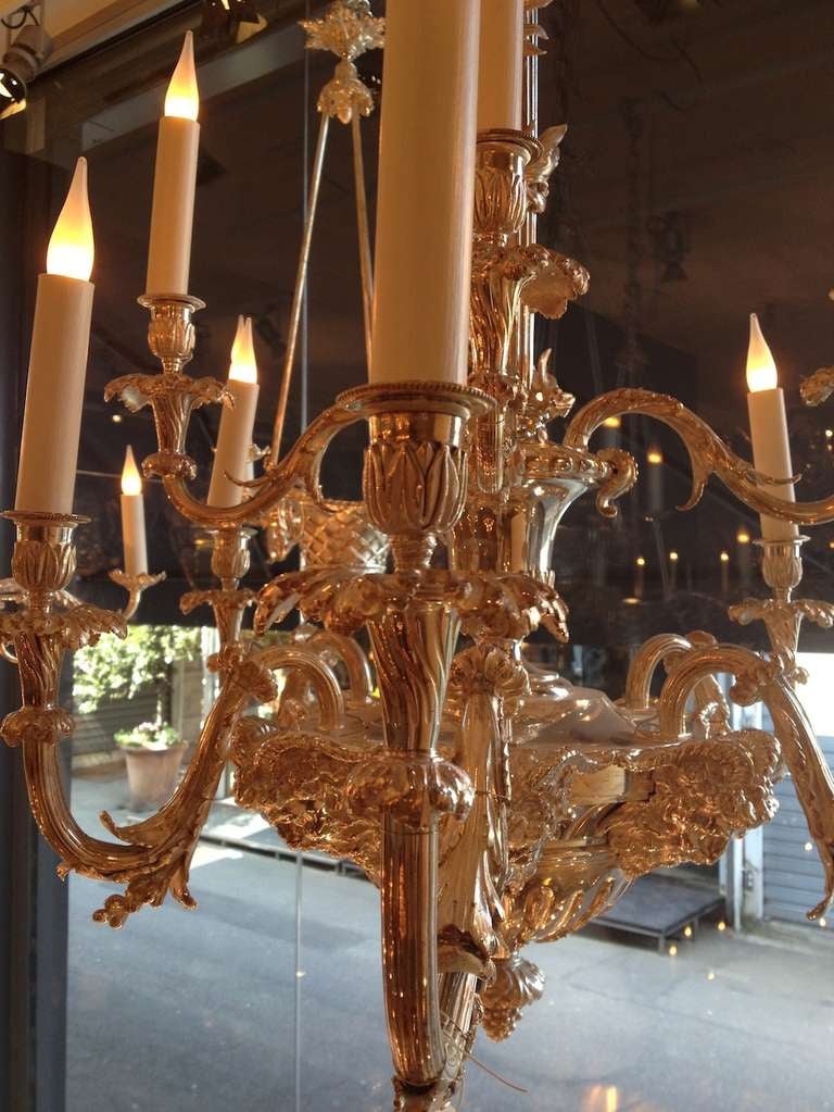 French Exceptional Oval Silvered Bronze Chandelier