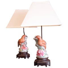 Pair of Chinese Dove Form Spill Vases, Now Mounted as Table Lamps
