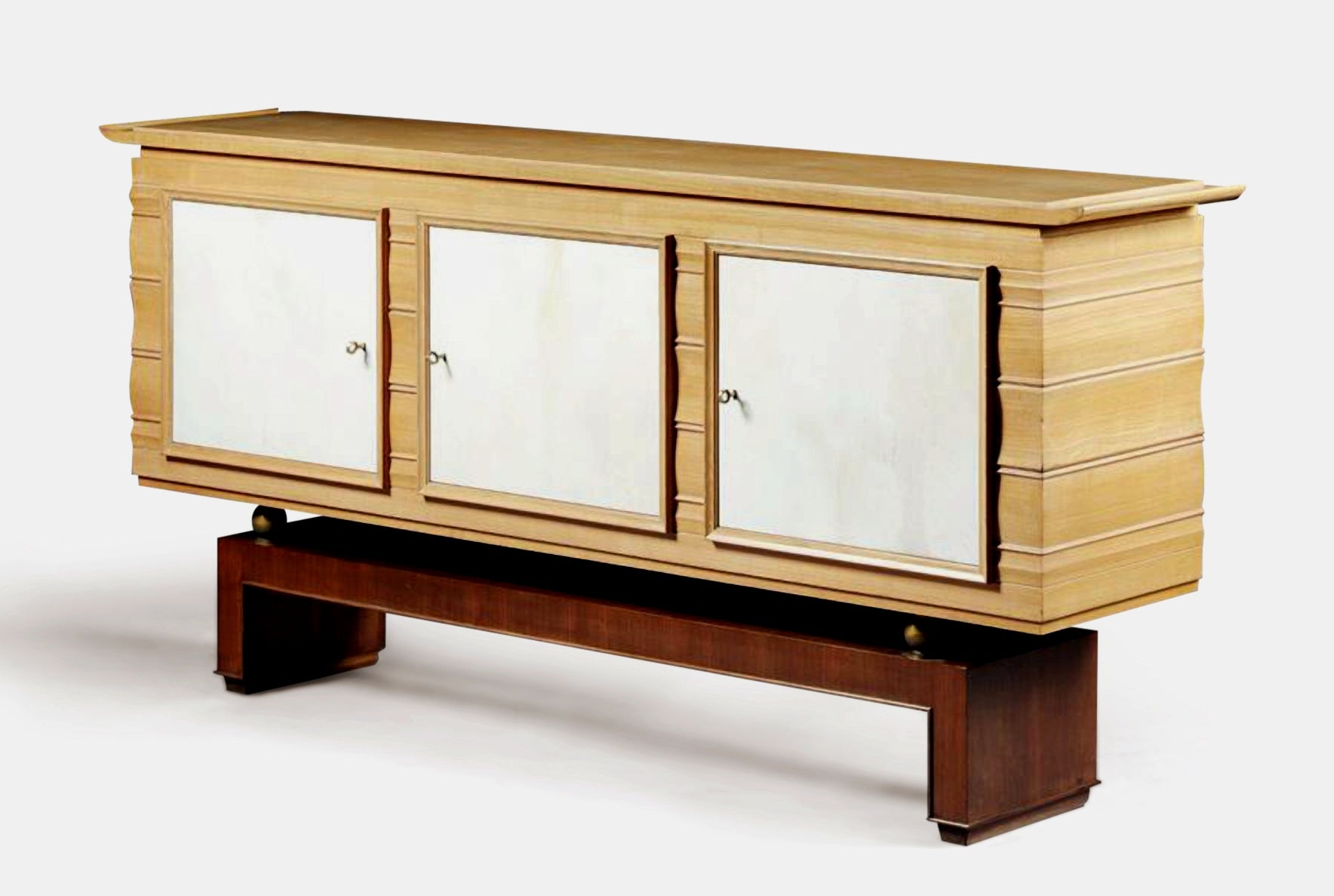 Oak, walnut, brass and parchment sideboard, in the manner of Eugene Printz For Sale