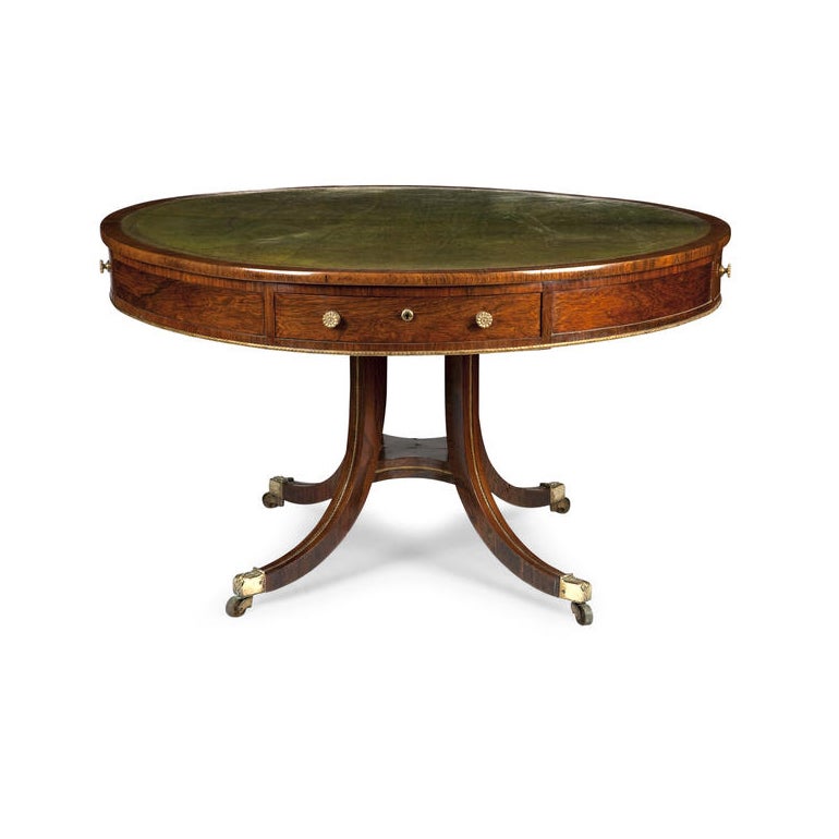 Regency Period Rosewood And Gilt-metal Mounted Drum or Rent Table For Sale