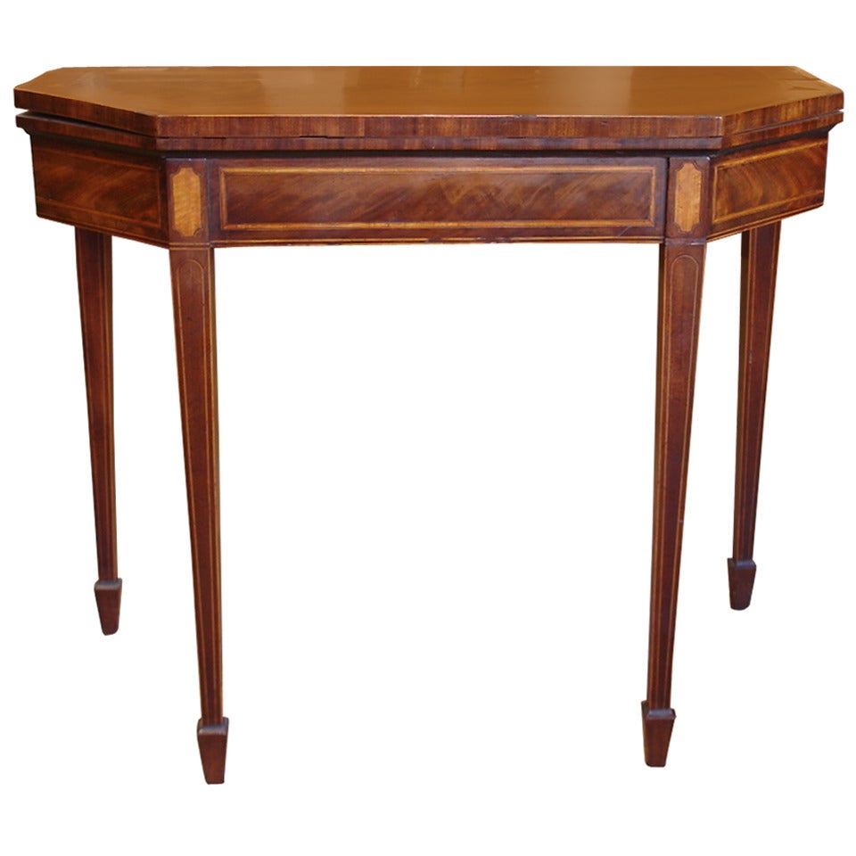 George III Sheraton Period Mahogany and Satinwood Banded Card Table