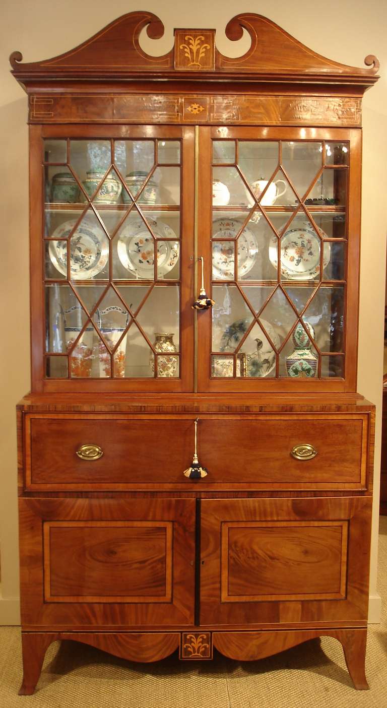 Late George Iii Channel Islands Mahogany Secretaire Bookcase Of Large Size