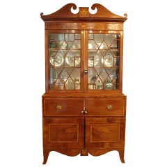 Late George Iii Channel Islands Mahogany Secretaire Bookcase Of Large Size