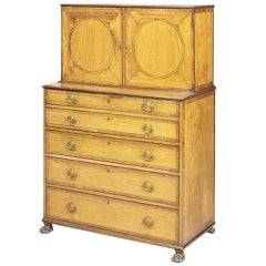 Antique George III period satinwood and tulipwood banded secretaire cabinet