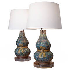 Antique Pair of Chinese Cloisonné Vases, Mounted as Table Lamps