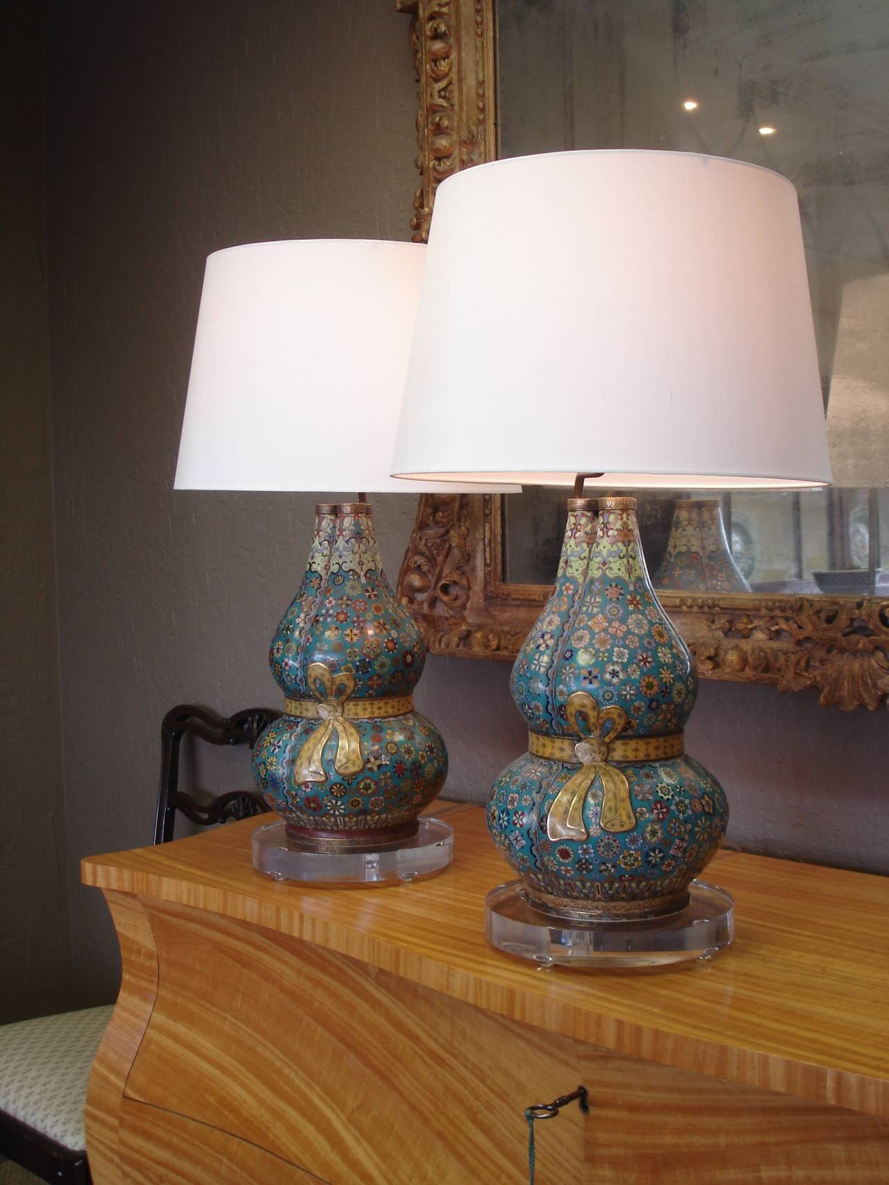 Pair of Chinese Cloisonné Vases, Mounted as Table Lamps