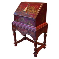 George II Period Red Japanned Bureau on Stand