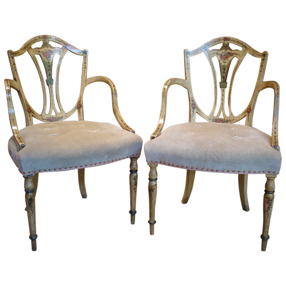 Pair of George III Style Painted Armchairs in the Manner of Gillows