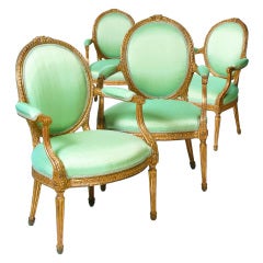 Four George III Giltwood Armchairs, Attributed to Francois Herve