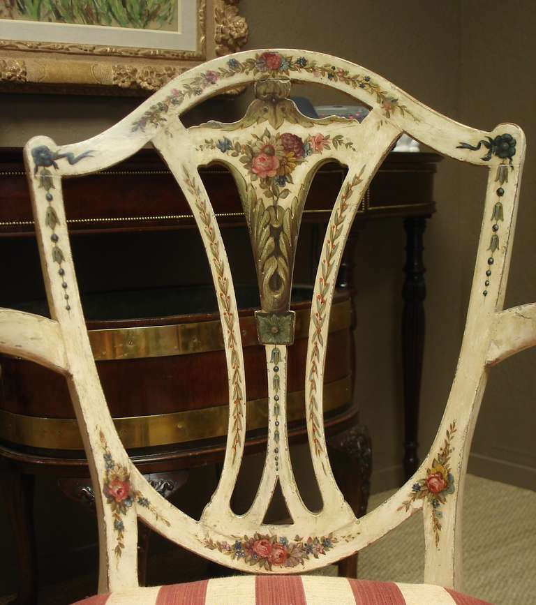 20th Century Pair of George III Style Painted Armchairs in the Manner of Gillows