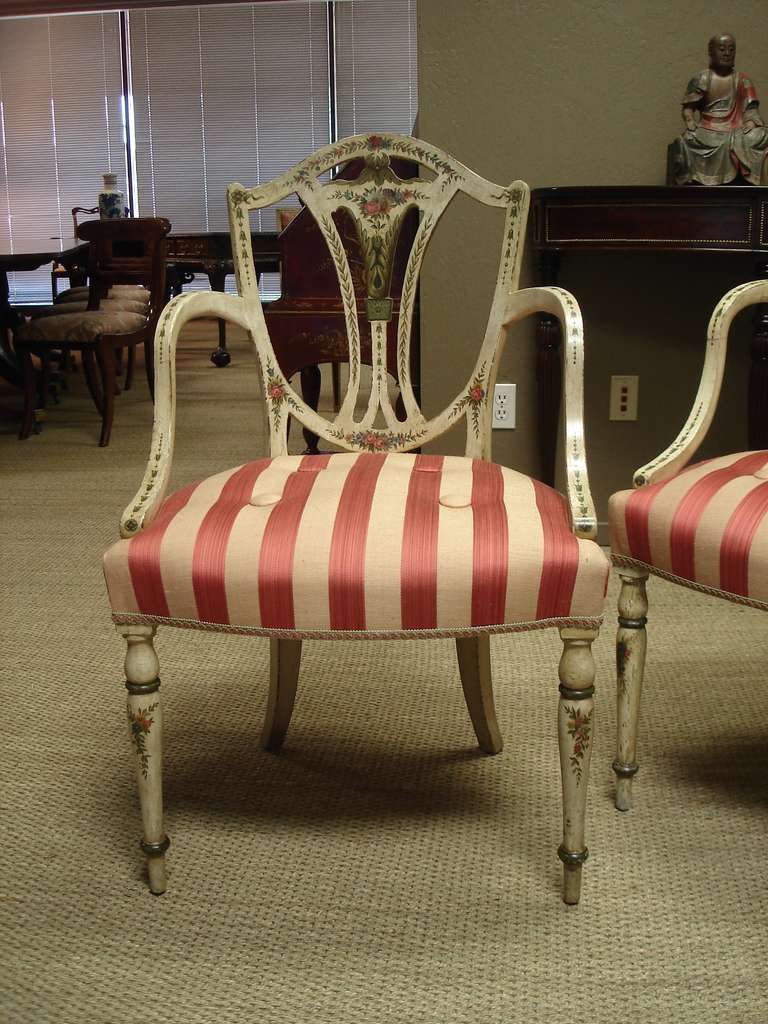 English Pair of George III Style Painted Armchairs in the Manner of Gillows