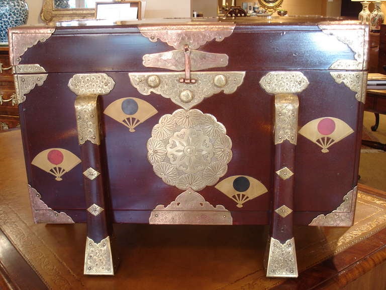 Large Japanese karabitsu lacquer and gilt metal storage chest
