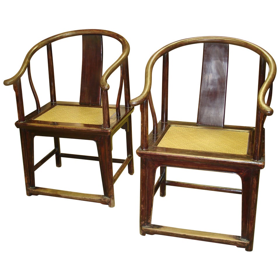 Pair of Late Qing/Republican Period Horseshoe-Back Armchairs For Sale