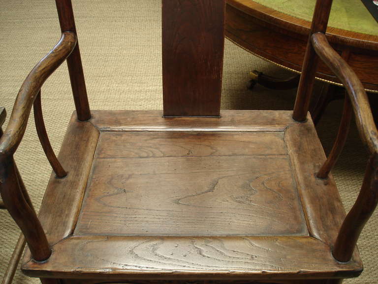 19th Century Pair of Qing Period Elm Yoke Back Armchairs For Sale