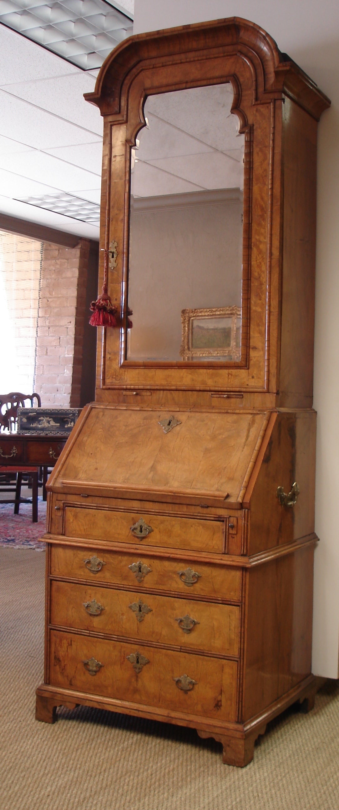 George I Period Burl Walnut Bureau Cabinet of Small Size