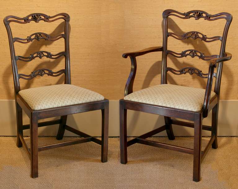 English Late George III/Regency style mahogany ladder back dining chairs For Sale