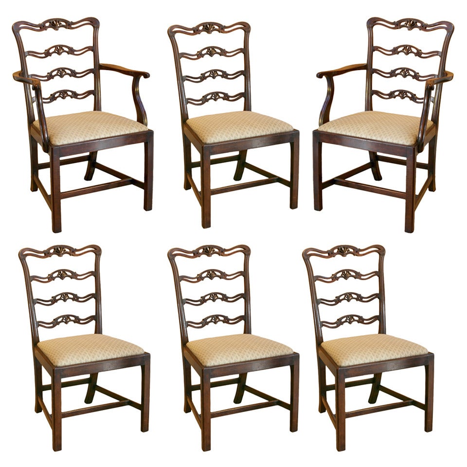 Late George III/Regency style mahogany ladder back dining chairs For Sale