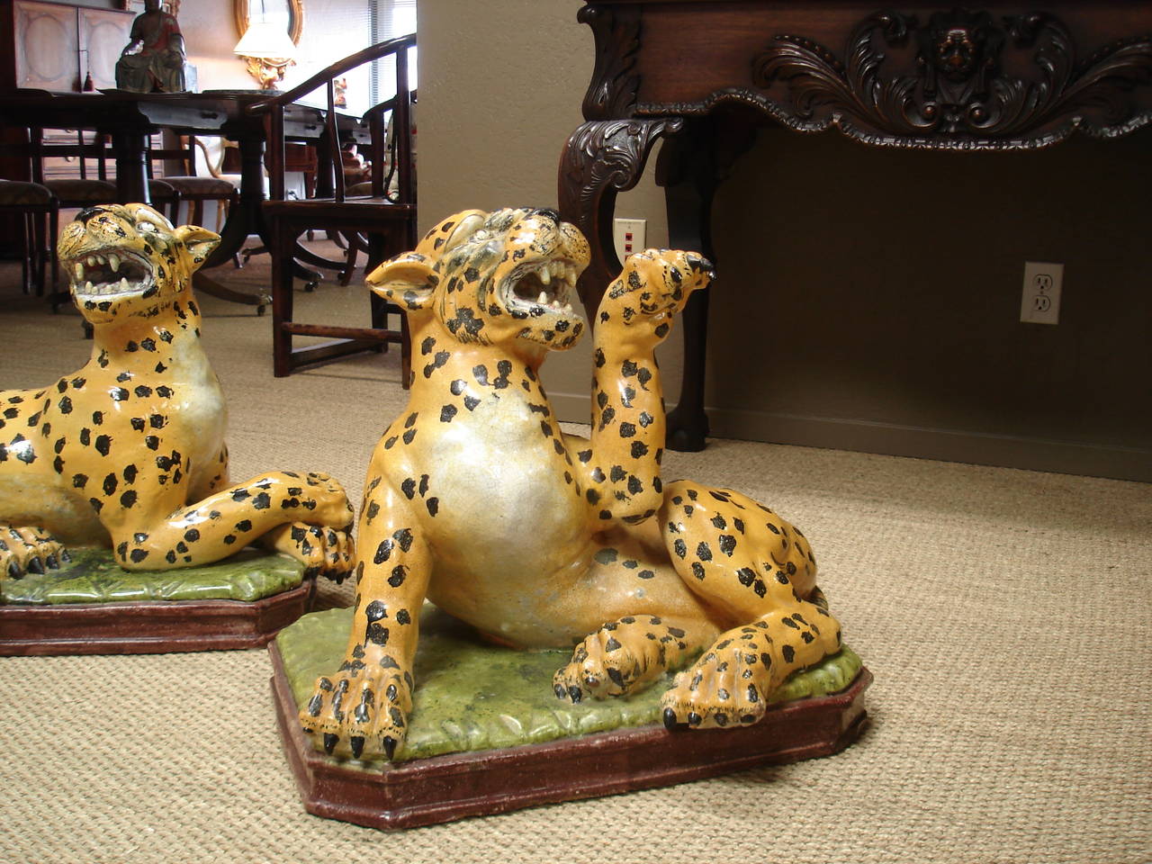 Pair of Faience Leopard Figures of Large Size, Probably Luneville