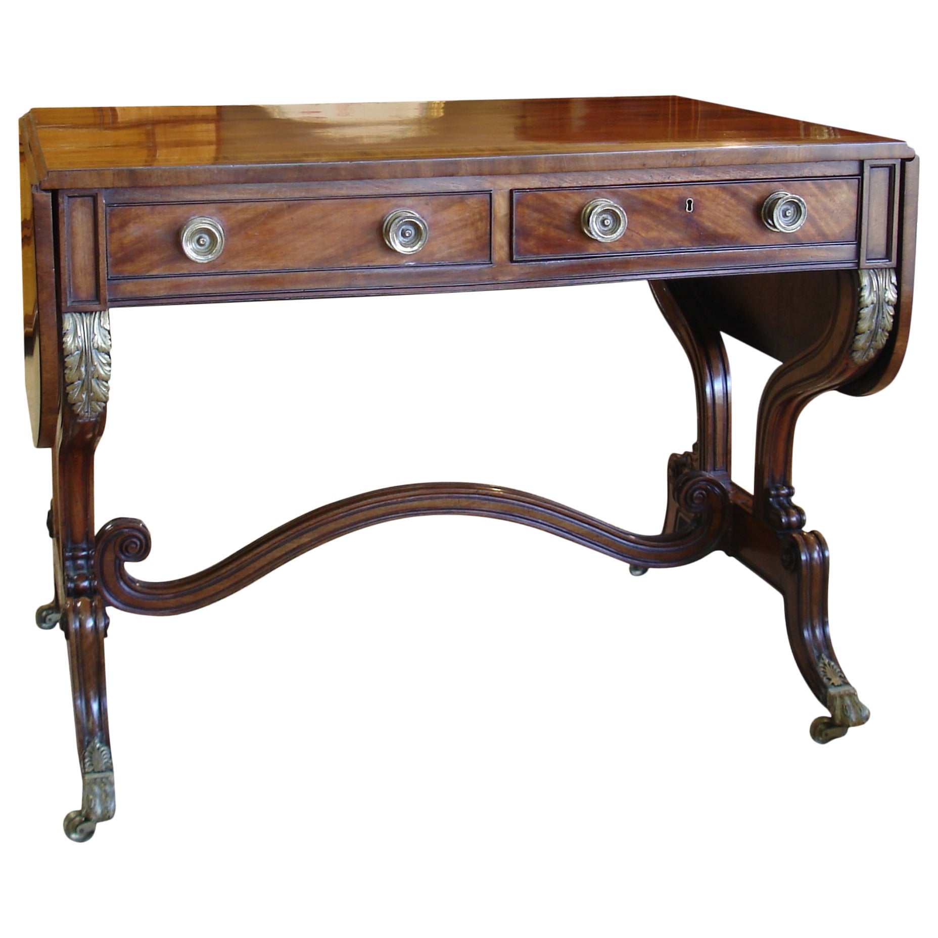 Regency Period Mahogany Gilt Bronze and Kingwood Banded Sofa Table