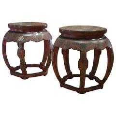 Pair of Chinese Red Lacquer Stools