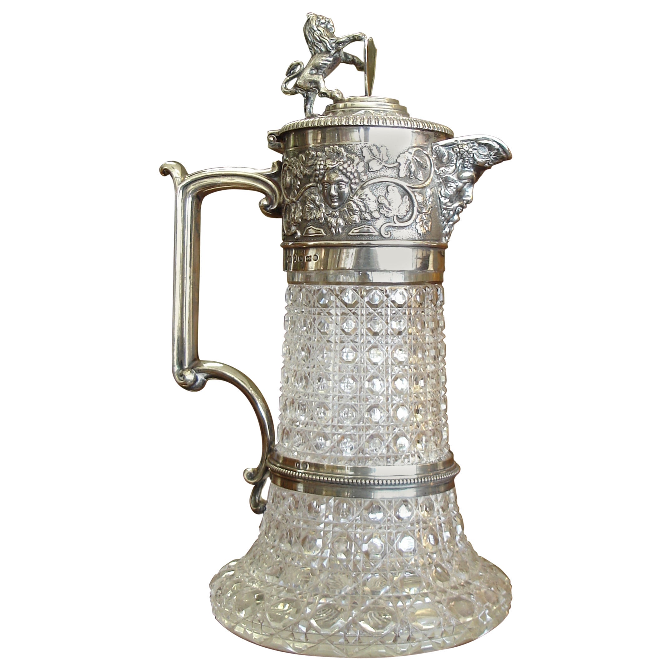 Victorian Period Silver Mounted Cut-Glass Claret Jug