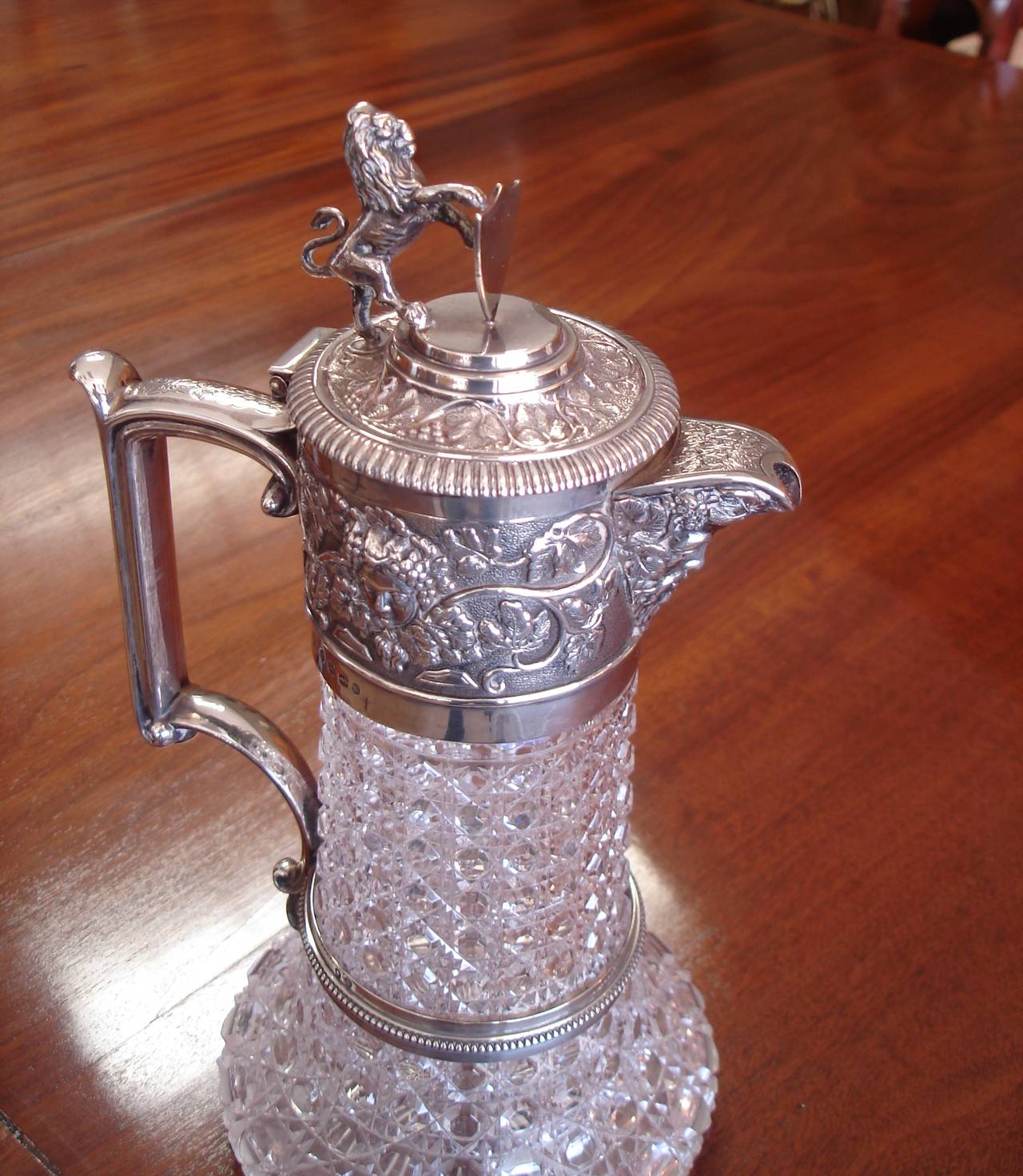 English Victorian Period Silver Mounted Cut-Glass Claret Jug