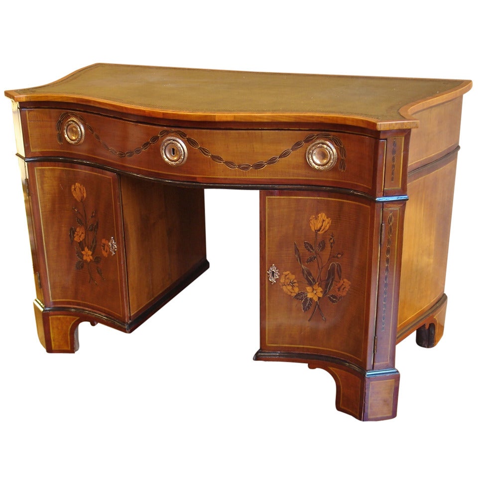 George III harewood and marquetry bureau table For Sale