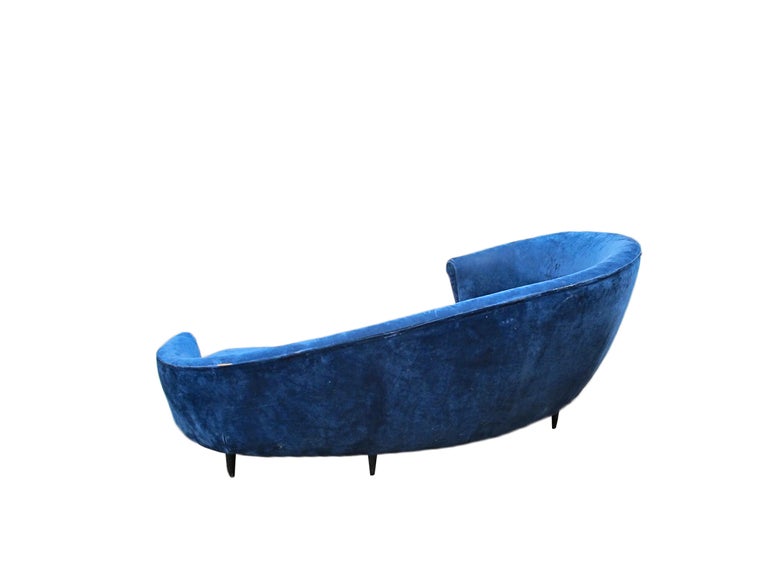 Curved sofa, 1950 Ico Parisi design, original blue velvet,