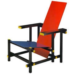 Vintage Armchair Red And Blue, Design Rietveld 1970