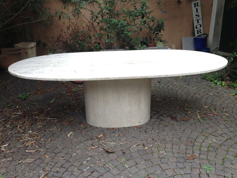 Italian Rare Oval Table In Travertine Marble, Design Willy Rizzo For Sale