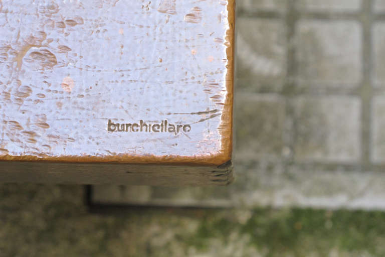 Rare table, design Lorenzo Burchiellaro, wood, and copper cladding, signed 
in perfect condition