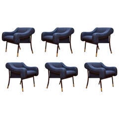Set of Six Upholstered Armchairs by Gianfranco Frattini