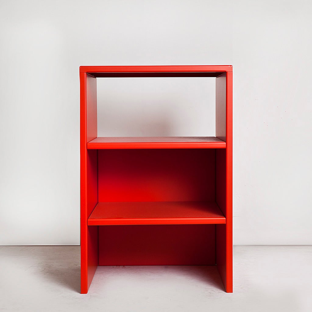 Table or shelf #49 by Donald Judd, in traffic red enameled aluminium, manufactured by Janssen CV, Netherlands, 1989. Provenance available.