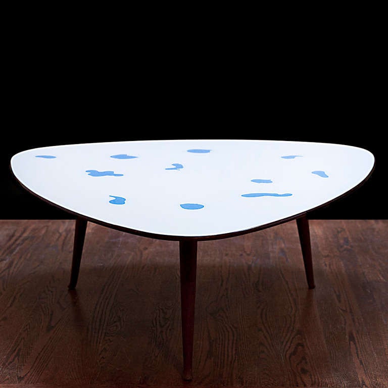 Rare coffee table by Osvaldo Borsani with reverse-painted glass top, Italy c. 1952, manufactured by Arredamento Borsani