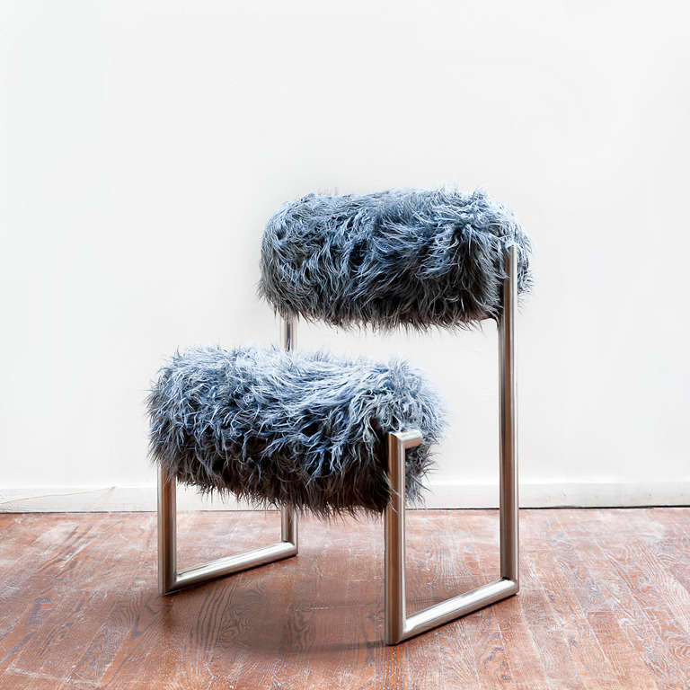 Stainless Steel Pair of “Due Più” Chairs by Nanda Vigo
