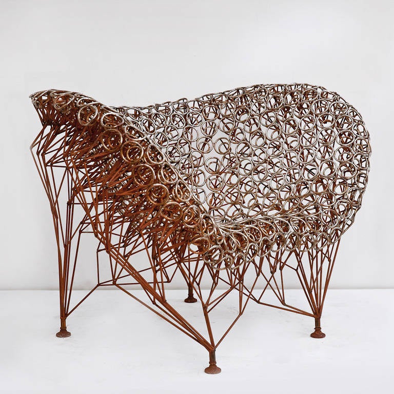 Welded stainless and oxidized steel chair by Johnny Swing, 2014, unique piece